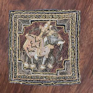 Antique Burmese Kalaga Embroidered Hand Sewn Elephant Tapestry Flawed